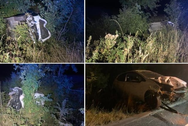This driver "demolished" "about 200 metres of dense undergrowth and trees" on the A38 northbound after "too many sherbets", say police.  
They wrote: "One arrested for drink drive!"