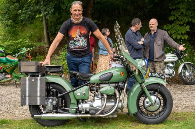 Paul Kilminster with his Sunbeam S7, a previous winner of Best Original Motorcycle at the event at Crich Tramway Village (photo: Doug Leman)
