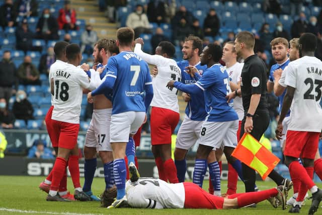 A scuffle erupted following the awarding of Chesterfield's penalty.