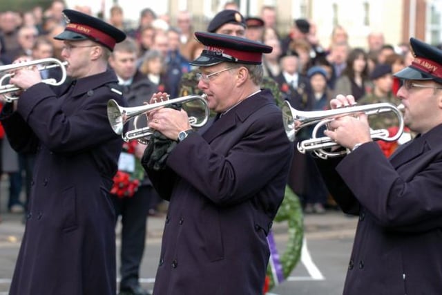 Members of the Salvation Army playing the trumpet at a Remembrance Day celebration in 2007.