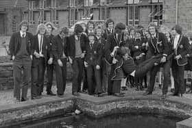 A celebrating sports team at Lady Manners School in 1974