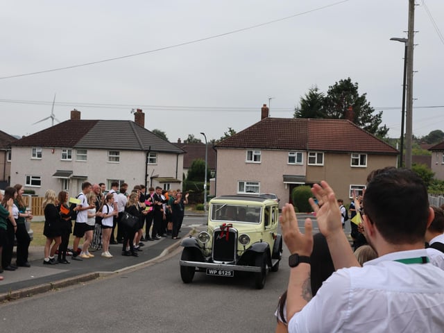 Celebrations held this morning (Friday, July 17) saw students lining the streets around the school waving flags and welcoming Mrs Burnside for her last day.