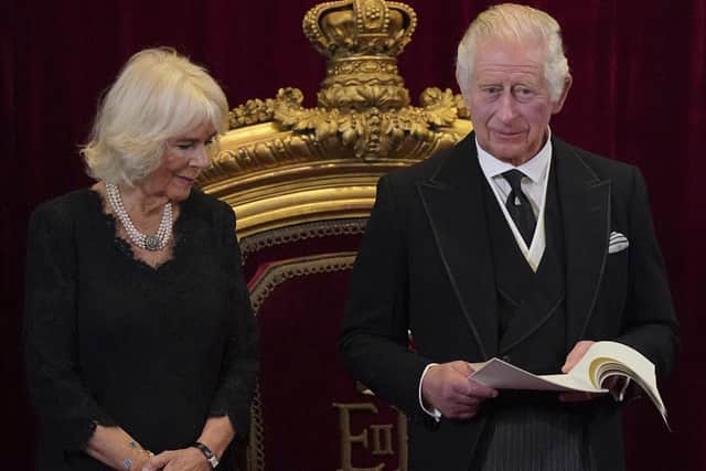 King Charles III and Camilla, the Queen Consort during the Accession Council at St James's Palace, on Saturday, September 10, where King Charles III was formally proclaimed monarch.