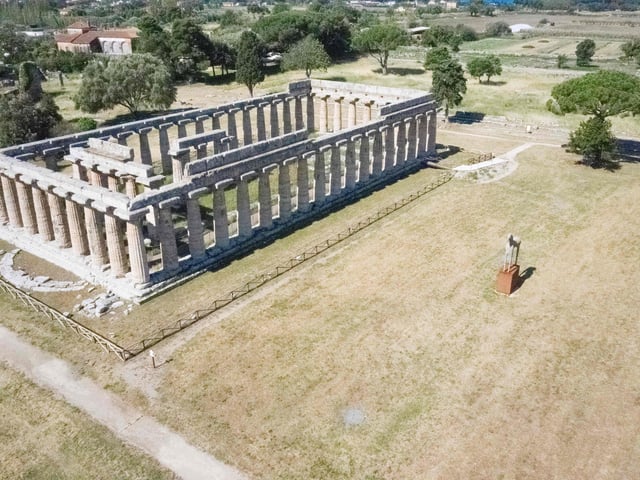 This picture shows the First Temple of Hera at Paestum near Naples. Flights go to Naples from Doncaster Sheffield Airport.