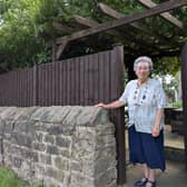 Helene Ball in her rear garden in George Road, Matlock.