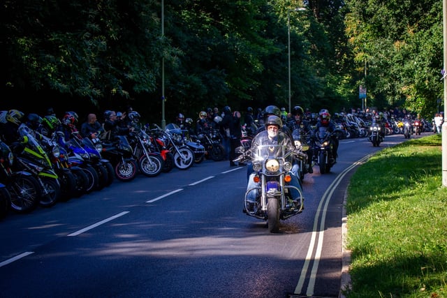 Hundreds of bikers lining up on Middle Park Way waiting for the hearse to pass. Picture: Habibur Rahman
