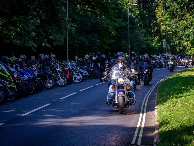 Hundreds of bikers lining up on Middle Park Way waiting for the hearse to pass. Picture: Habibur Rahman