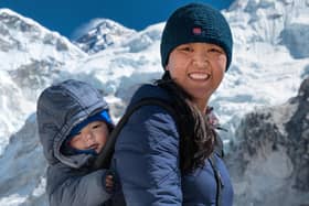 Elite climber Pasang Lhamu Sherpa Akita, with her child, stars in the film Dream Mountain (photo: ciracrowell)