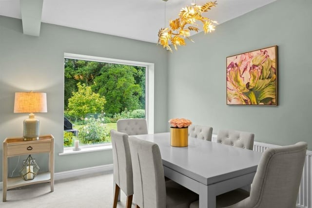 This area of the open-plan living and dining room enjoys a view of the garden.