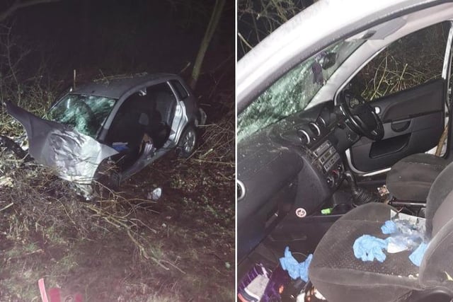 Police say members of the public spotted the vehicle in some trees off the A617. 
They were conveyed to hospital and the investigation is ongoing.