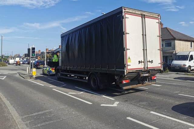 The lorry which run out of fuel. Picture posted on Twitter by Derbyshire Roads Policing Unit.