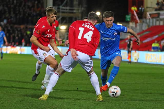 Colclough scored a late consolation for Chesterfield at Wrexham. 
Credit: Tina Jenner Photography