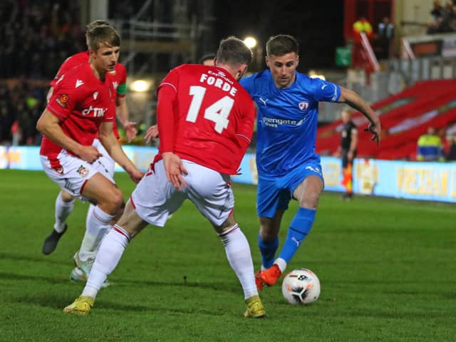 Colclough scored a late consolation for Chesterfield at Wrexham. 
Credit: Tina Jenner Photography