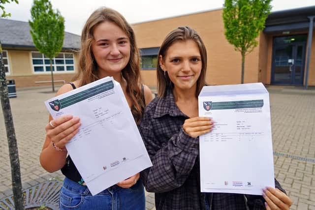 Netherthorpe school students Hannah Haresign, who achieved two As in Advanced Biology and Psychology, and a B in English Language; and Rhiannon Humberstone who achieved three As in Advanced Biology, Advanced Physics and Mathematics