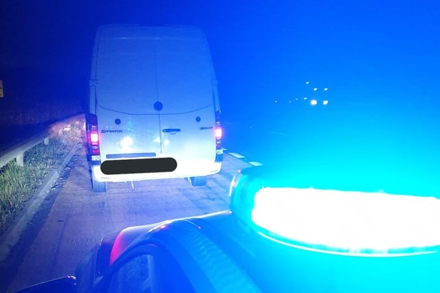 Officers detained three people after stopping this van at the M1 Tibshelf. 
They tweeted: "Vehicle turns out to be stolen/cloned from West Yorkshire."