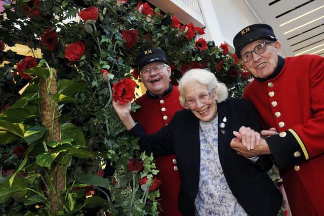Pictured are Chelsea Pensioners John Helliwell (left) and John Riley (right) along with Joan Graham from the WAAF Association, opening the Meadowhall Poppy Shop as part of The Royal British Legions Annual Poppy Appeal