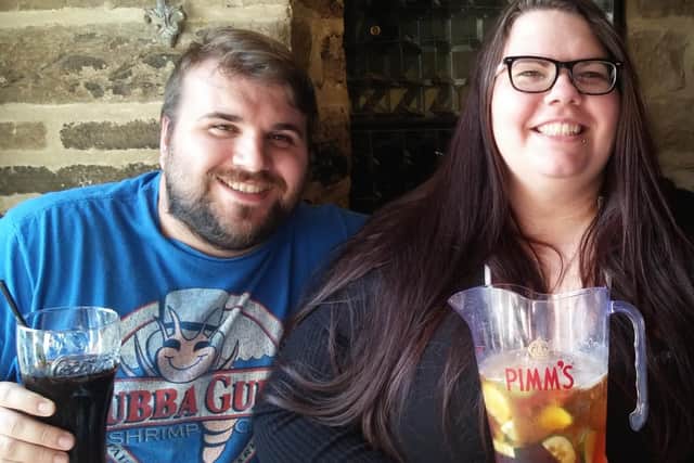 Vicky and David, before they started losing weight three years ago. They used to tuck into takeaways, convenience food and snacks in front of the telly after long days at work.