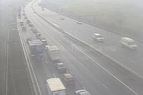 Two lanes remain closed on  M1 Southbound and traffic is queuing from J25 A52 Brian Clough Way (Nottingham / Derby) to J24 A453 Ashby Road (Nottingham South / East Midlands Airport).
