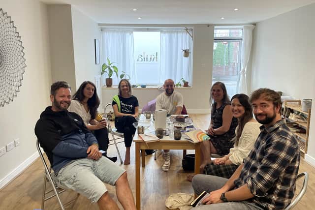Daniel Smith, Bronwyn Benstead, Elaine Rudge, Simon Paterson, Ana Ochoa-de-Eribe, Lizzie Henshaw, Martyn Stonehouse  at a Slow Social meet-up for company founders and business owners which is held on the third Friday of the month at Kula.