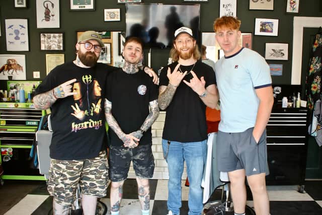 Adam, Jordan, Harry and Josh at the Barber Collective, Chesterfield