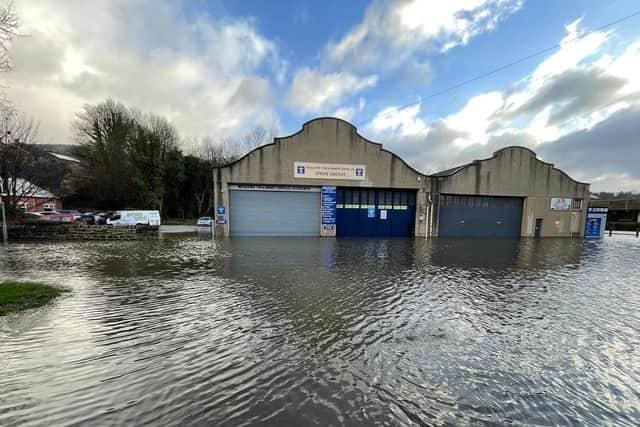 The floodwater outside Matlock MOT in Bakewell Road