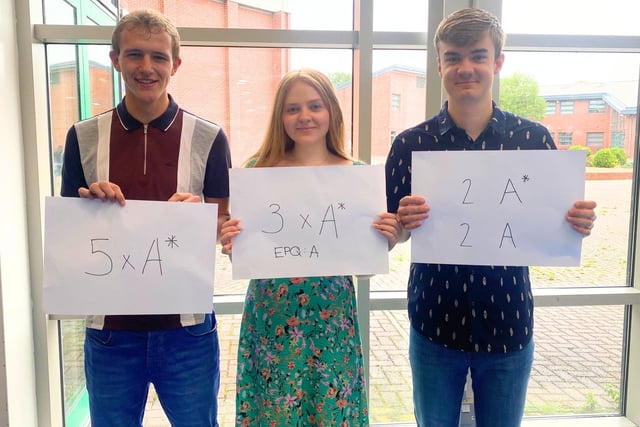 Tupton Hall School students pictured L-R Andrew Carter, Libby Morrell and James Wilbourne who were all very pleased with their grades