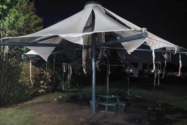 Officers were called to the Village Hall in Market Street at South Normanton just after 10 pm on Thursday, June 29, following a report that a bench was on fire. The fire then spread to some tarpaulin causing significant damage.