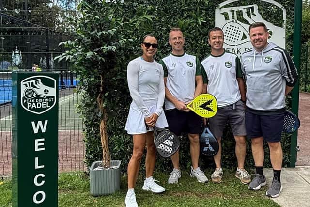Dame Jessica Ennis-Hill, left, with Peak District Padel directors Tom Elsworth, Max Lloyd and Richard Cronin. (Photo: Contributed)