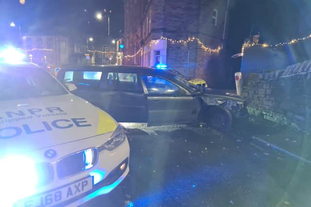 The aftermath of a 130mph police chase, which started in Chesterfield before coming to an end in Holmfirth, as featured on Channel 5's Traffic Cops (pic: Derbyshire Roads Policing Unit)