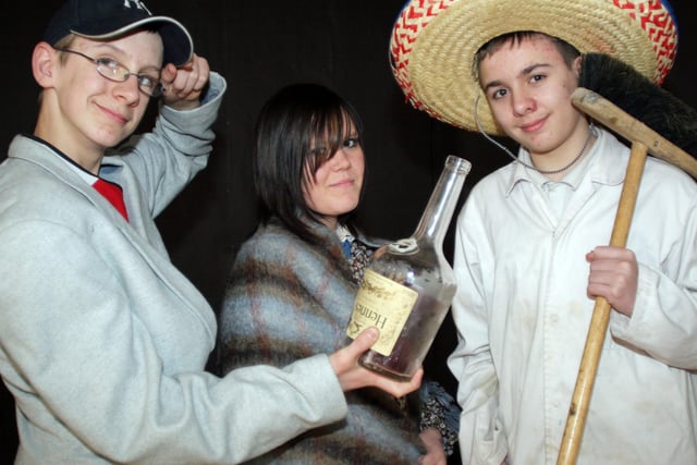 James Bunting, Mary and James Tann prepare for a Parkside school play performance in 2006