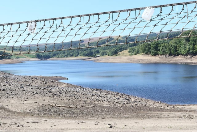 Errwood Reservoir's safety net was left stranded far above the current water level.