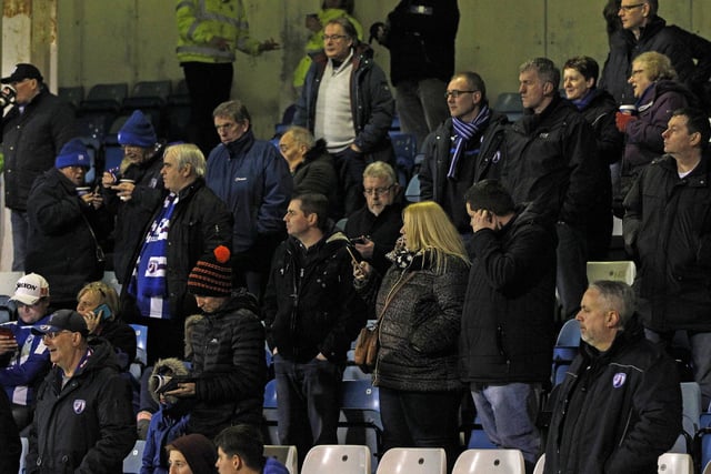 Blues fans in the away end at the Priestfield Stadium.
