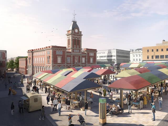 An artist’s impression of how Chesterfield’s market will look after redevelopment - one of several major projects taking place across the town.