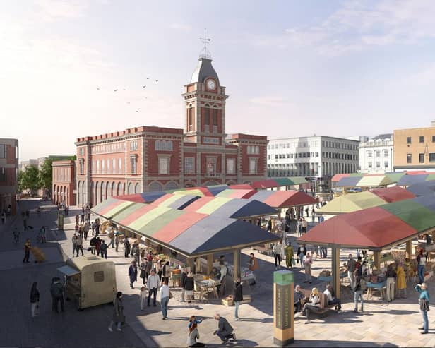 An artist’s impression of how Chesterfield’s market will look after redevelopment - one of several major projects taking place across the town.