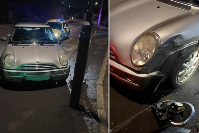 After crashing into a lamp post in Leabrooks the driver of this Mini was located a short time later at their home address.