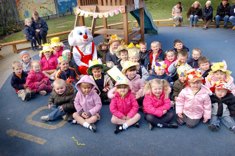 Children at the Golden Flatts Primary School nursery were all in their Easter bonnets in 2006 and they were joined by the Easter bunny.