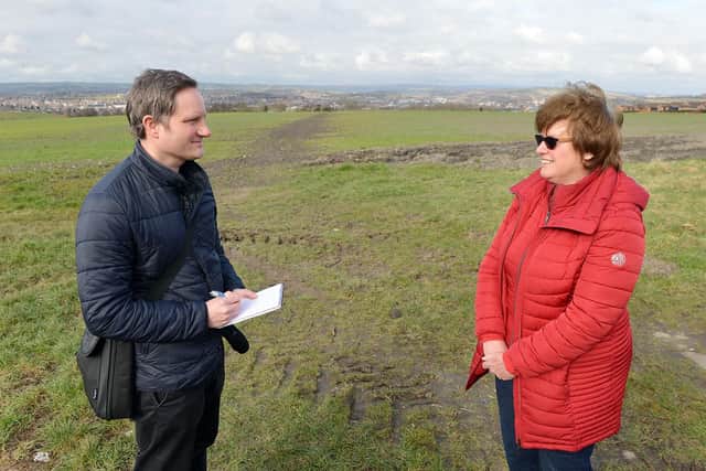 Reporter Tim Paget speaks to Coun Tricia Gilby at the site in Brimington.