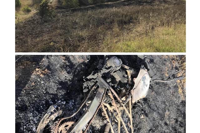 The blaze spread across the fields after a motorbike was set on fire.