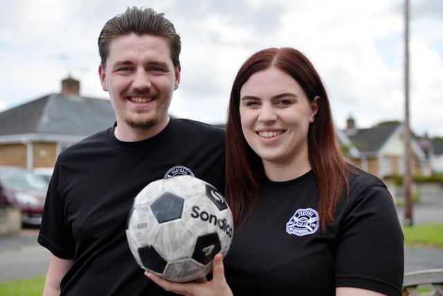 Jack Emmens and Amy Calpin, who are setting up a new initiative in Chesterfield which sees people playing football and donating to foodbanks. Picture by Brian Eyre.