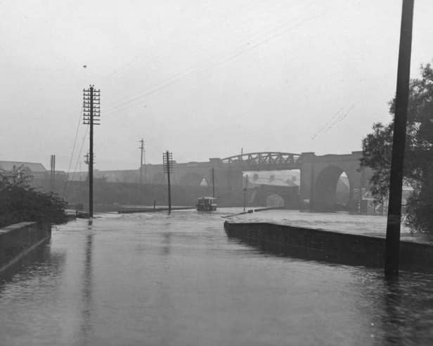 Flood water at Horns Bridge, Chesterfield.