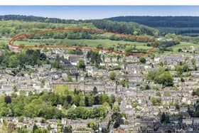 The proposed Matlock Wolds housing site, circled in red, above Matlock. Image from Wolds Action Group.