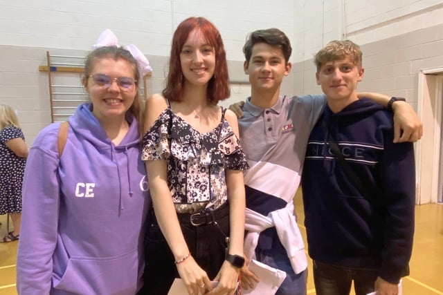 L-R Chloe Elliott, Mia Hudson, Brayden Hancock and Isaac Helps were all smiles after collecting their results at Tupton Hall School