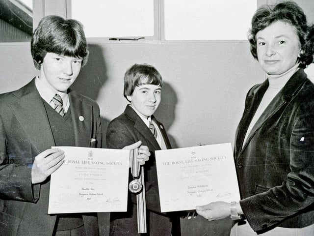 Ripley Mill Hill School life saving awards, December 1981.