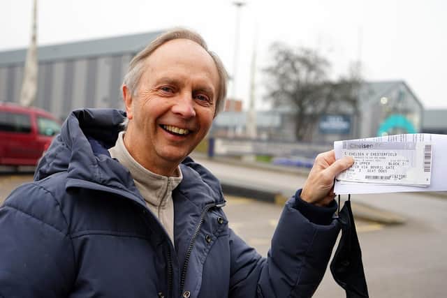 Alan Leedham was in good spirits after purchasing his ticket for the big game.