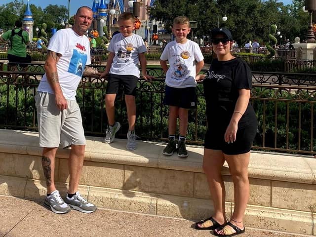 Rebekah Richardson and Dale Wood with children Jacob and Oliver, on their holiday to Orlando, Florida. USA.