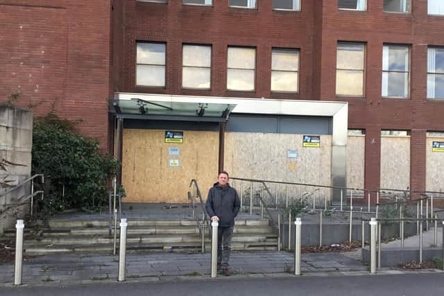 Councillor Howard Borrell outside North East Derbyshire District Council's former office on Saltergate in Chesterfield.
