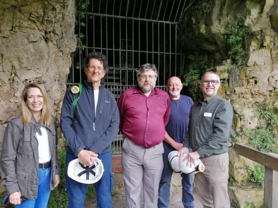 From left: Elle Clifford, Sir Antony Gormley, Dr Paul Bahn, Dr Tim Caulton (chair of Creswell Heritage Trust), Paul Baker (executive director of Creswell Heritage Trust).