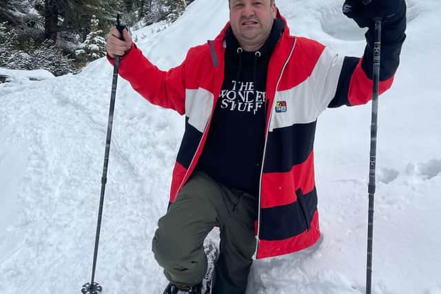 Andrew Wakefield taking on a snow shoe hike in Kühtai