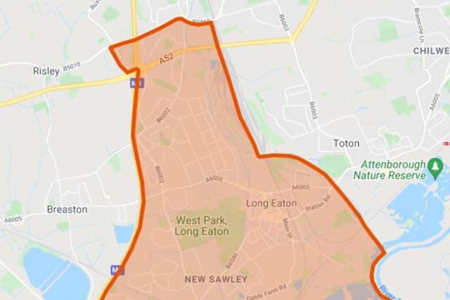 The dispersal order area for Long Eaton and the surrounding area.