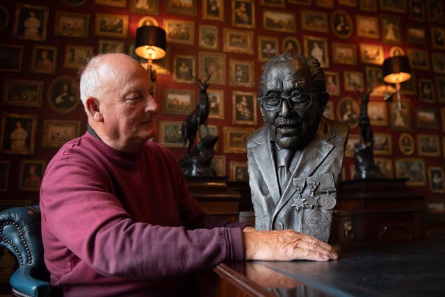 Garry McBride of Monumental Icons with a bronze bust of Captain Sir Tom Moore, which has been commissioned by the Derbyshire firm and sculpted by Andrew Edwards in the hope it can be displayed at the headquarters of NHS Charities Together, the charity the centenarian raised money for.